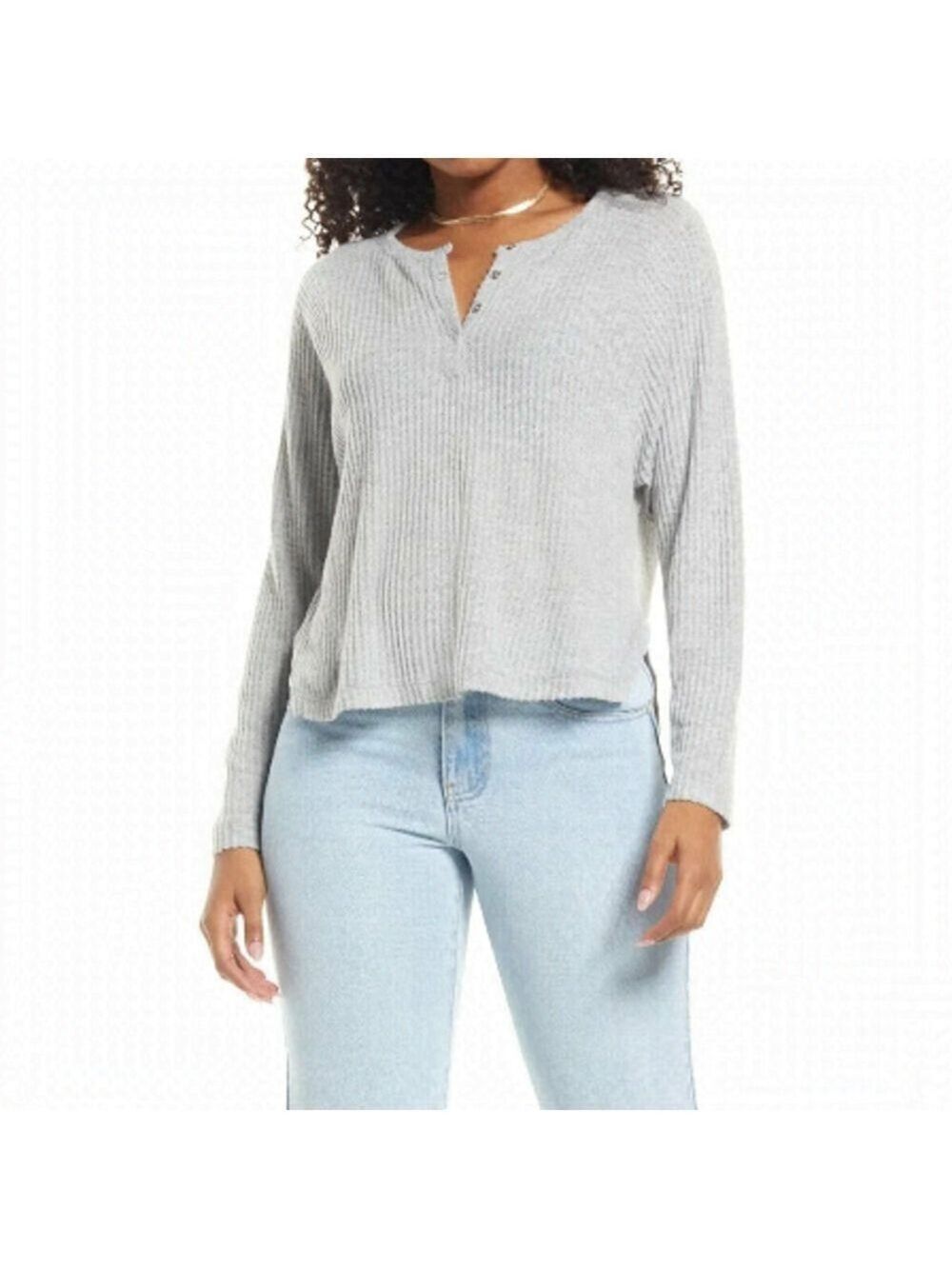 BP Henley Long Sleeve Bnwot Gray Top Womens Snap Button Oversize